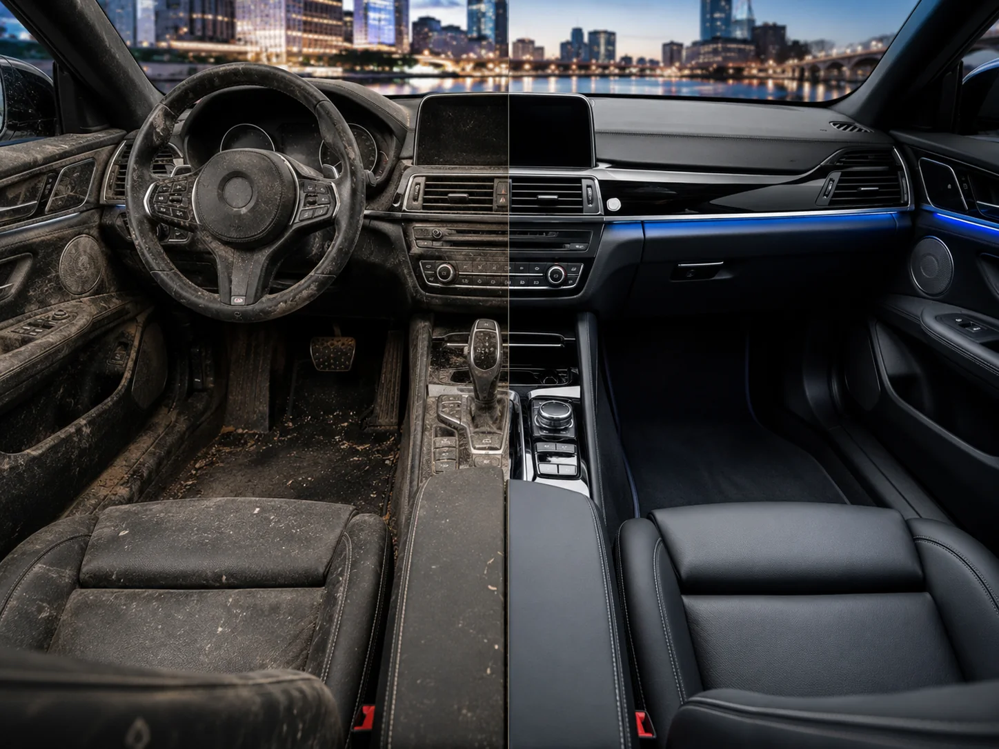 Interior before and after