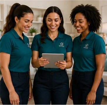 Professional cleaning team planning a service