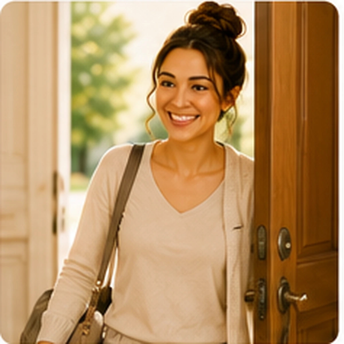 Kayla arriving at a family home