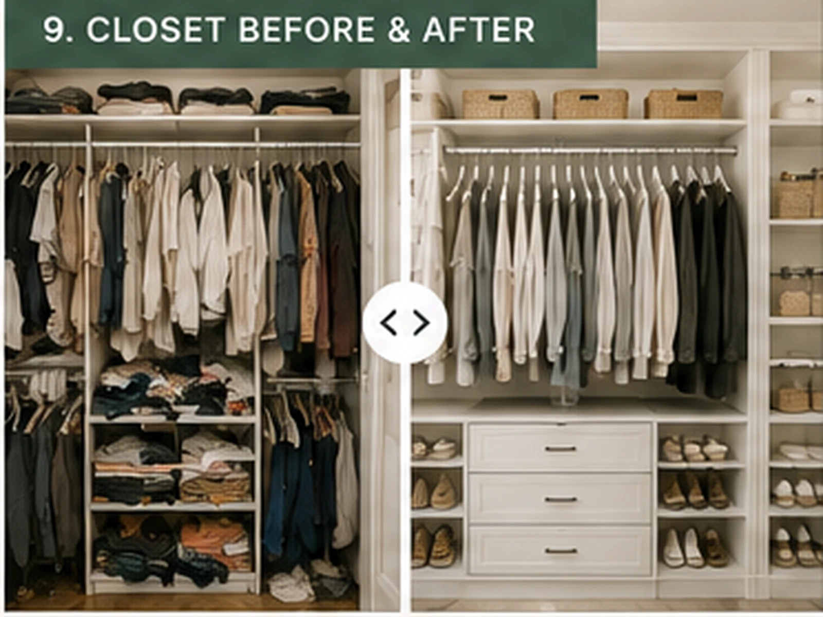 Before and after closet organization transformation