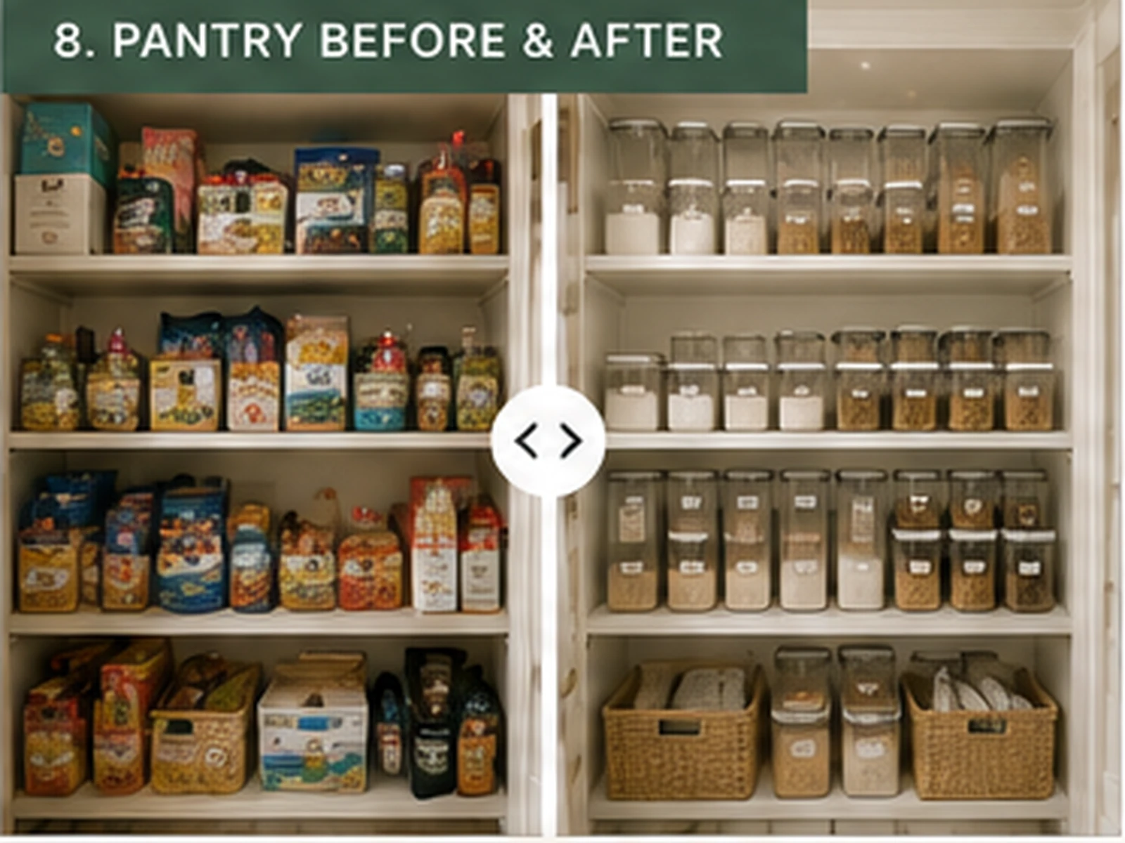Before and after pantry organization transformation