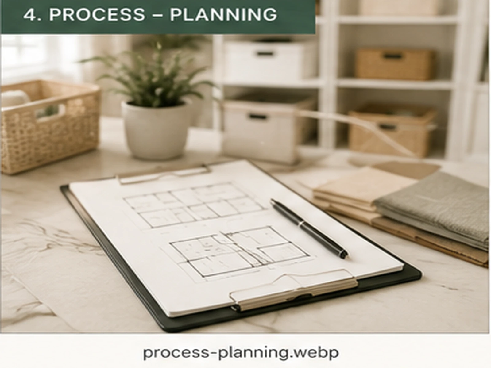 Personalized home organizing plan with measurements and notes