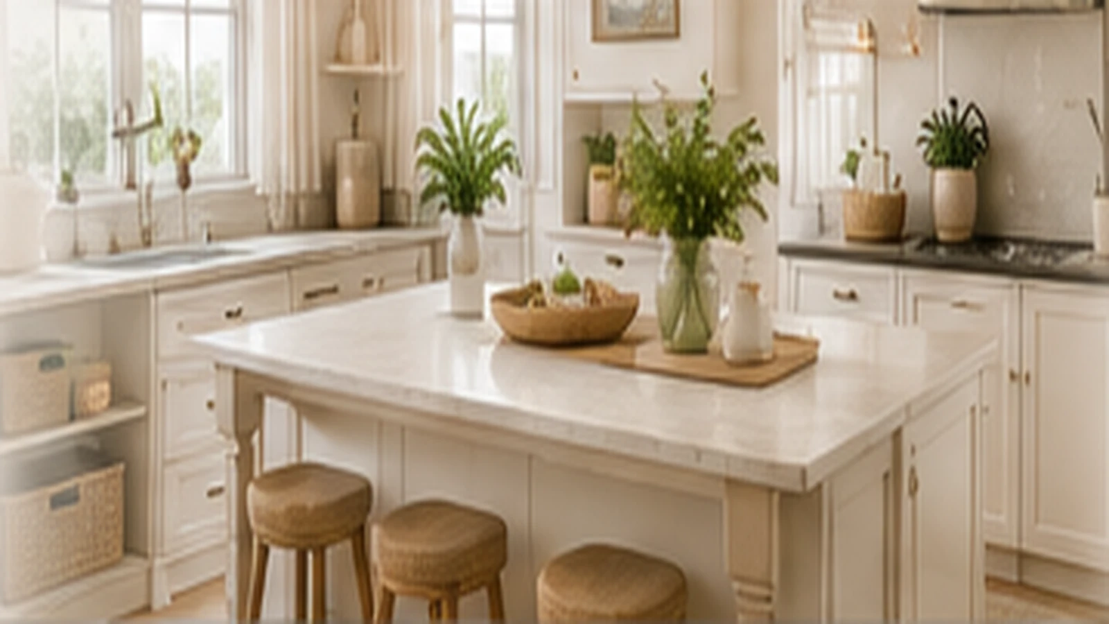 a bright organized white kitchen