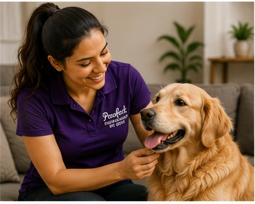 Friendly pet sitter with dog